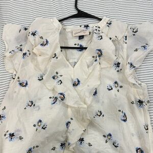Universal Thread Cream Blouse with Blue Floral Pattern